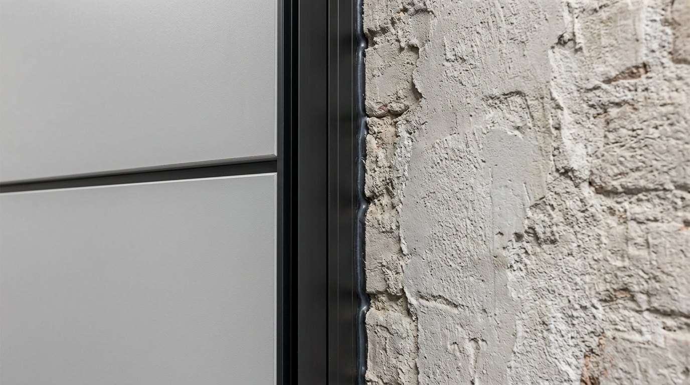 Wandausgleichselement schließt den Spalt zwischen einer Systemtrennwand und einer unebenen Bestandswand